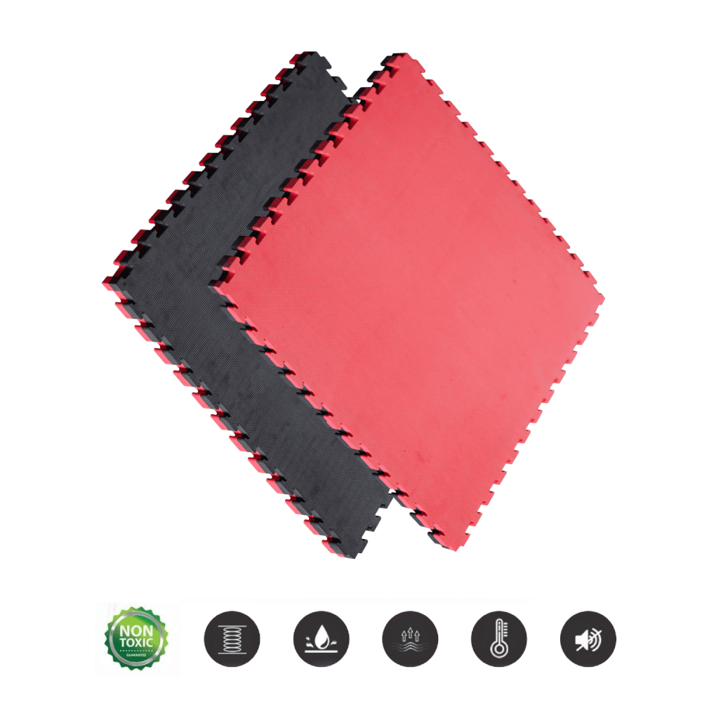 แผ่นยางจิ๊กซอว์ฟิตเนส EVA HOMEFITTOOLS 1X1 ม. หนา 25MM สีแดง-ดำ